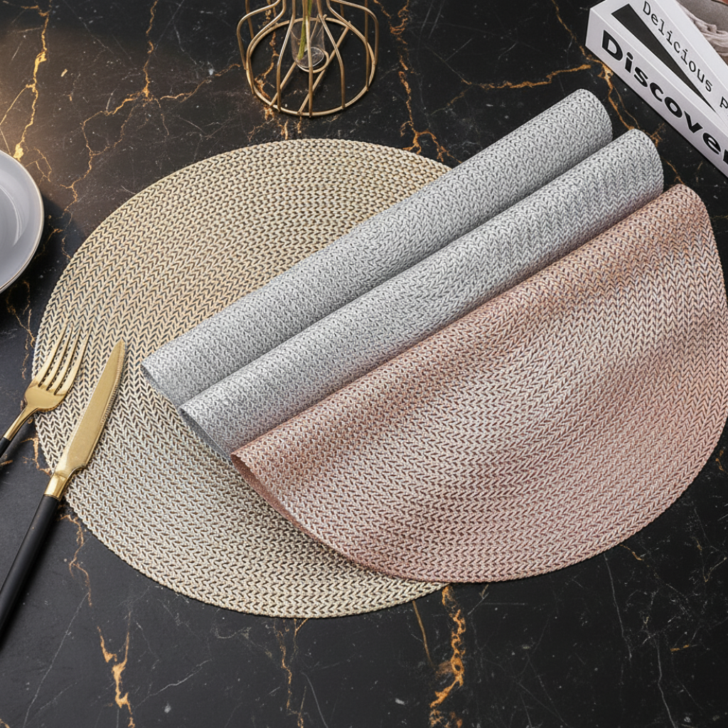 Jogo Americano Metalizado Deluxe para Mesa de Jantar - 4, 6 e 8 Peças