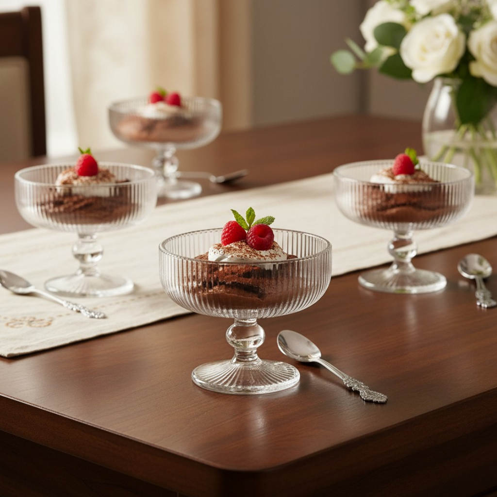 Jogo de 6 Taças de Sobremesa de Vidro Canelado Dolce Vita