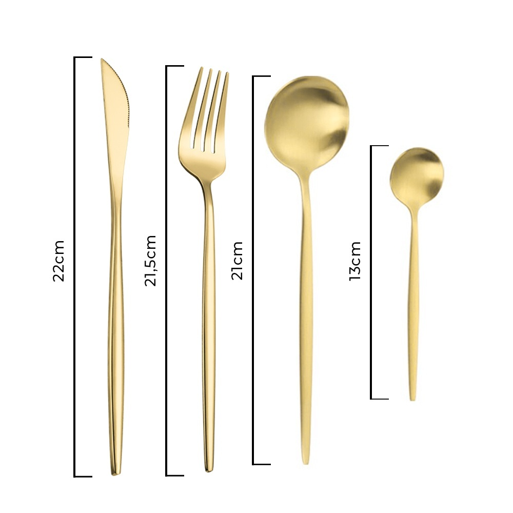 24 Peças Talheres Dourado de Aço Inox Garfo Colher Faca Colher De Mesa TINNY YOU