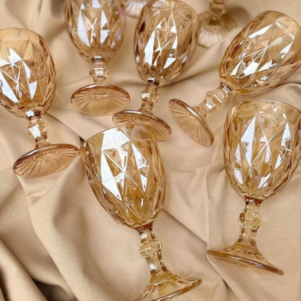 Jogo de 6 Taças de Vidro Diamond Transparente Ambar Furta Cor Verde Azul Fume Bico De Jaca 330ml