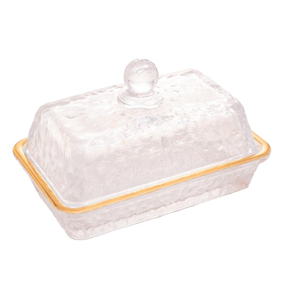 Manteigueira Lyor Petra de Cristal com Fio de Ouro 17cm