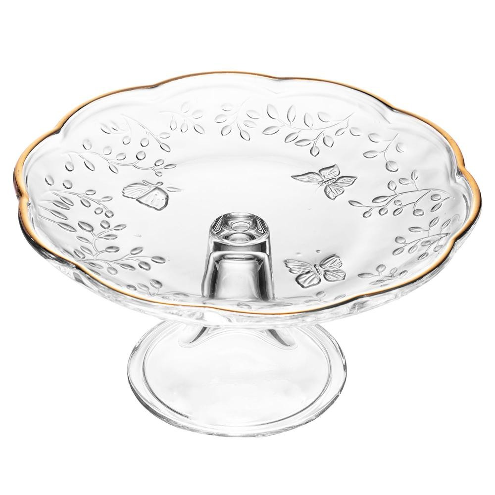 Prato para Bolo com Pé New Butterfly com Fio de Ouro 19cm