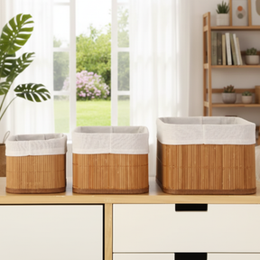 Conjunto 3 Cestos Organizadores de Bambu TrioBox