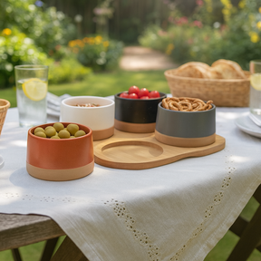 Conjunto de 4 Petisqueiras com Bandeja Terra Gourmet