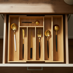 Porta-Talheres em Bambu 7 Divisórias EcoOrganize