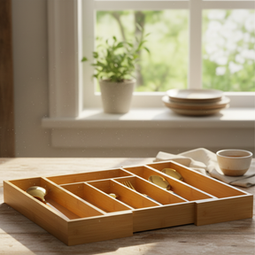 Porta-Talheres em Bambu 7 Divisórias EcoOrganize