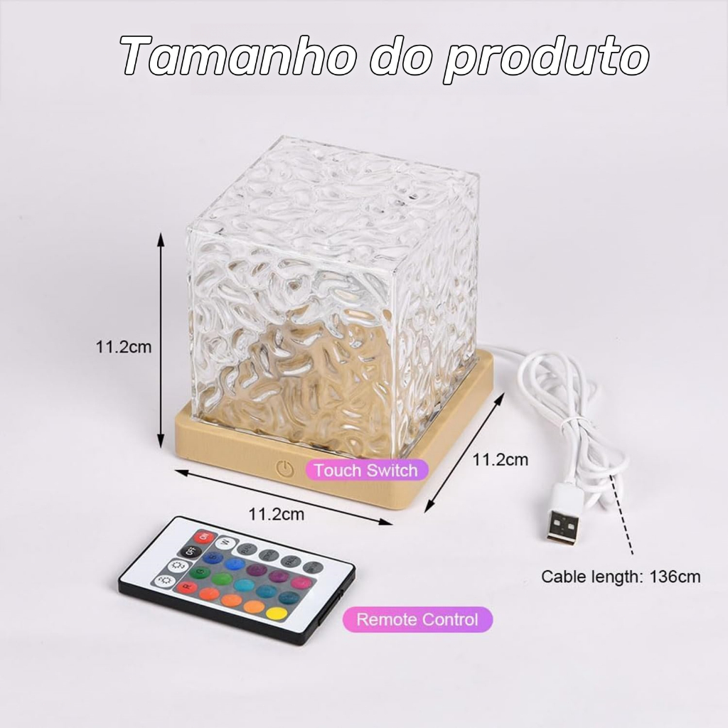 16 cor + controle remoto Projetor de luz noturna com ondas de água, lâmpada de cristal rotativa