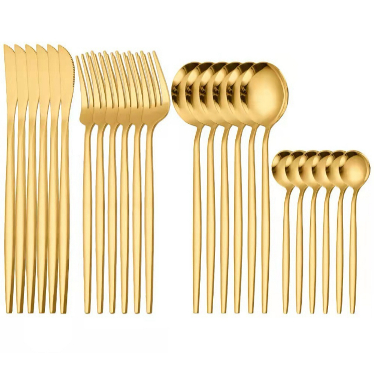 Conjunto de Talheres Dourados de Aço Inoxidável Premium - 24 Peças