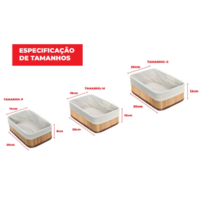 Conjunto 3 Cestos Organizadores Bambu