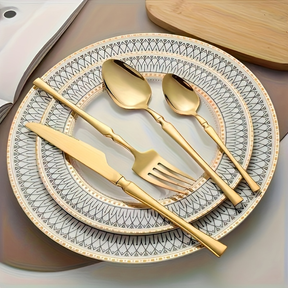 Belifou Kit 24 Jogo De Talheres Aço Inoxidável 416 Cintura Fina Dourado