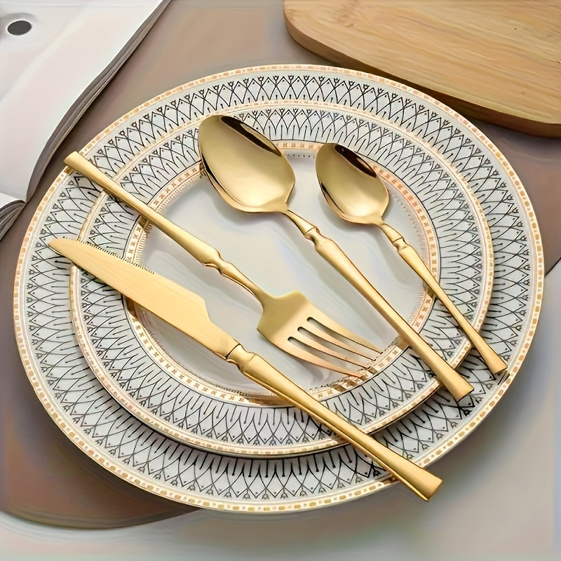 Belifou Kit 24 Jogo De Talheres Aço Inoxidável 416 Cintura Fina Dourado