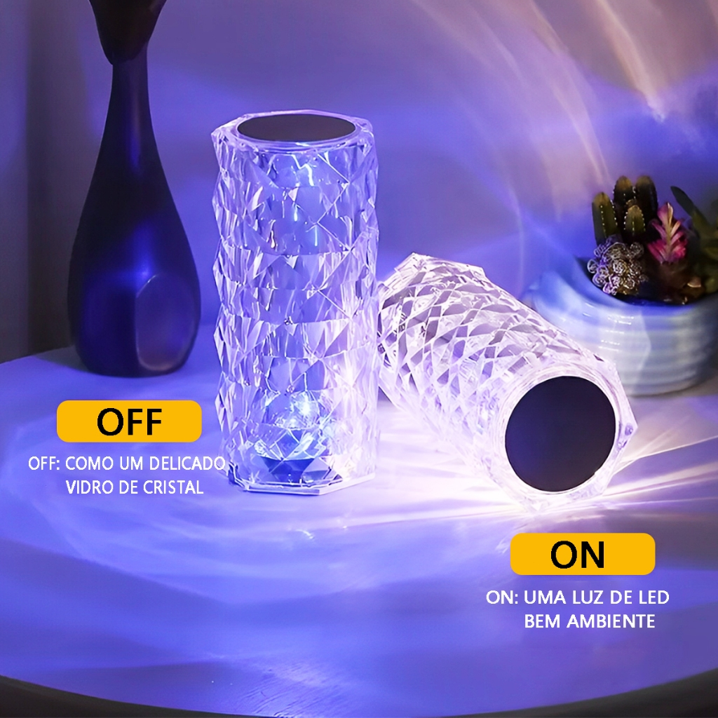Luminária De Mesa De Cristal LED Com 16 Cores De Luz Projetor Diamante Controle De Toque Cabeceira