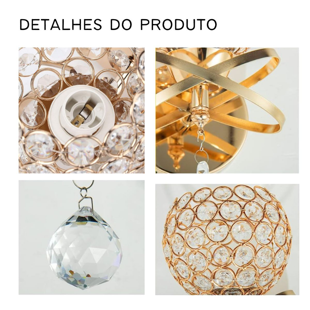 Luminária de parede arandela redona de cristal moderna luxuosa dourada