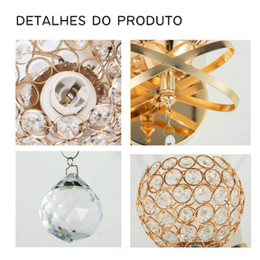 Luminária de parede arandela redona de cristal moderna luxuosa dourada