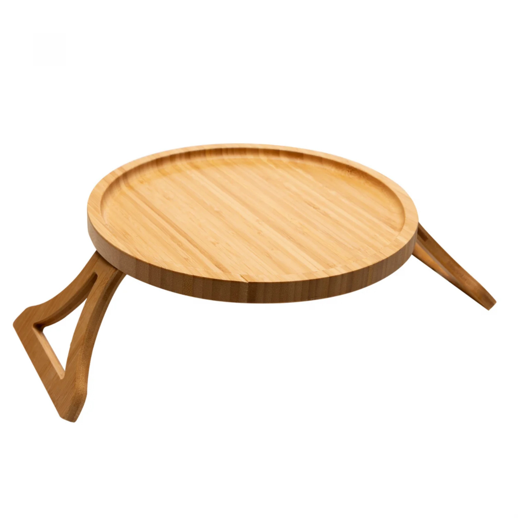 Bandeja Redonda Dobrável para Braço de Sofá Lyor 25cm Bambu