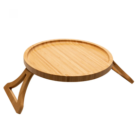 Bandeja Redonda Dobrável para Braço de Sofá Lyor 25cm Bambu