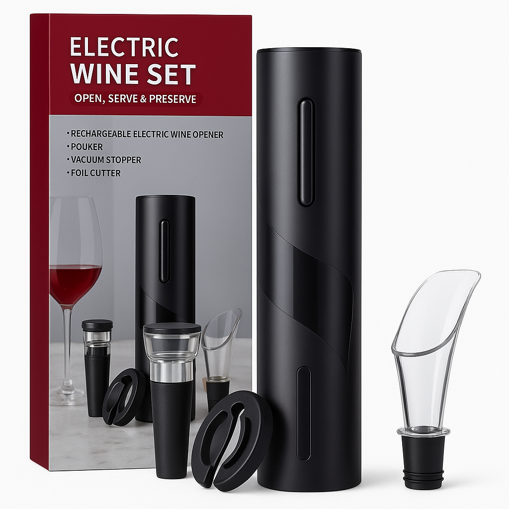 Kit Abridor de Vinho Elétrico (4 Peças)