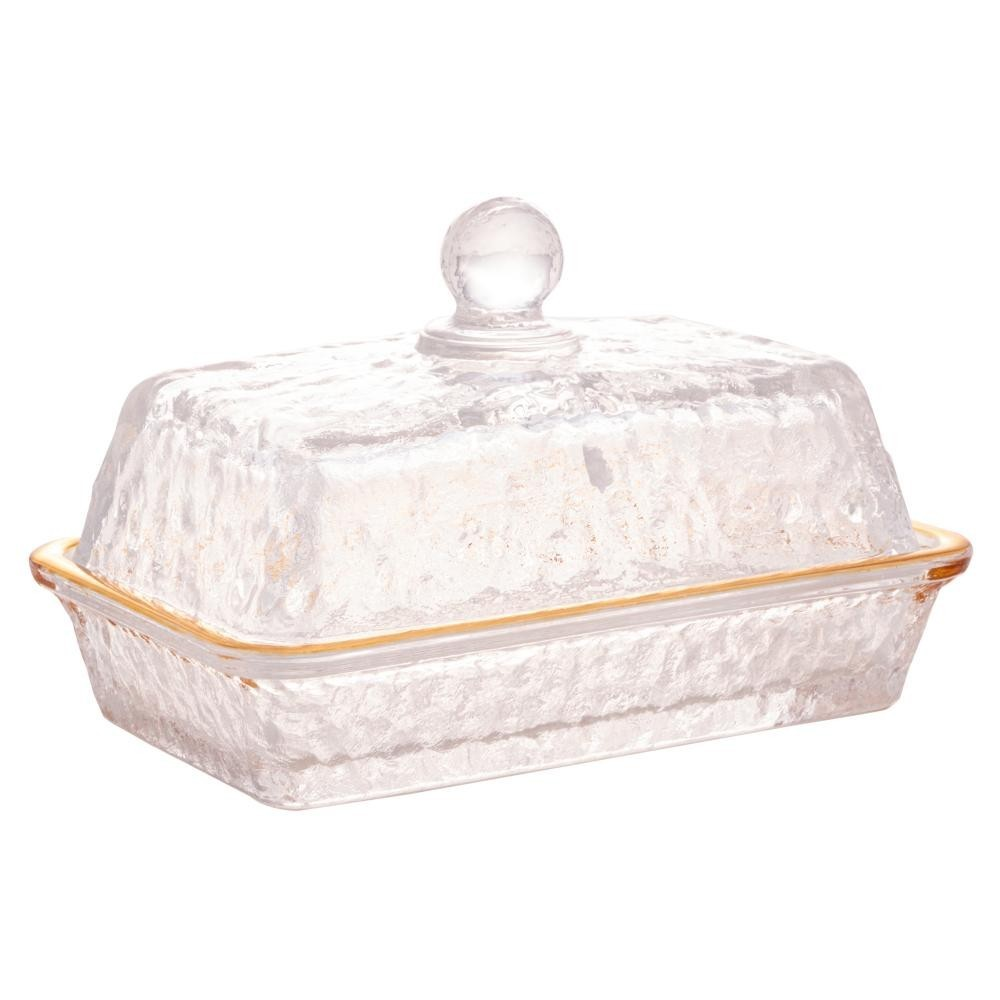 Manteigueira Lyor Petra de Cristal com Fio de Ouro 17cm