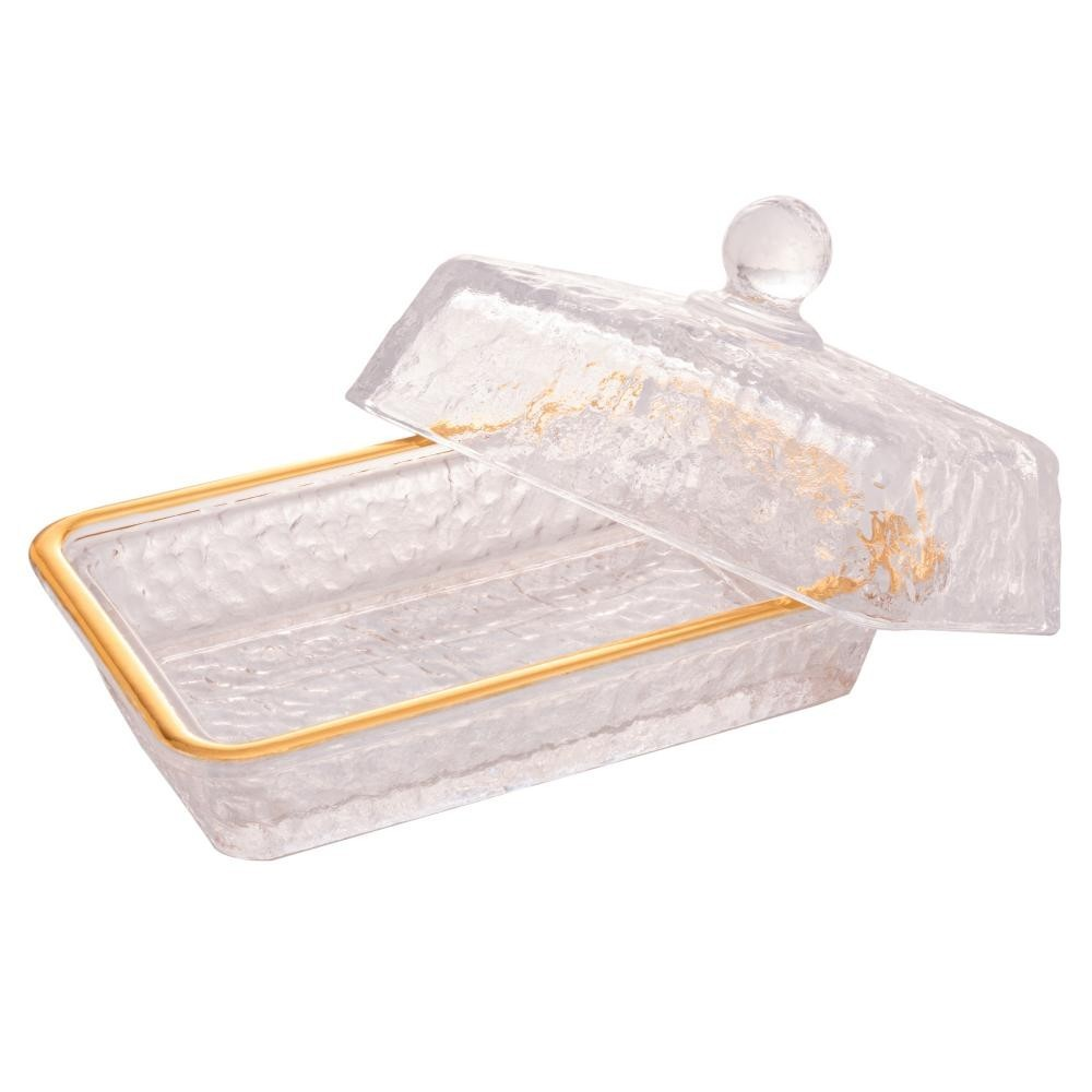 Manteigueira Lyor Petra de Cristal com Fio de Ouro 17cm