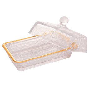 Manteigueira Lyor Petra de Cristal com Fio de Ouro 17cm