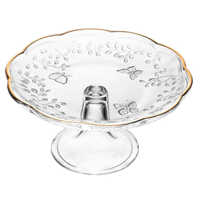 Prato para Bolo com Pé New Butterfly com Fio de Ouro 19cm