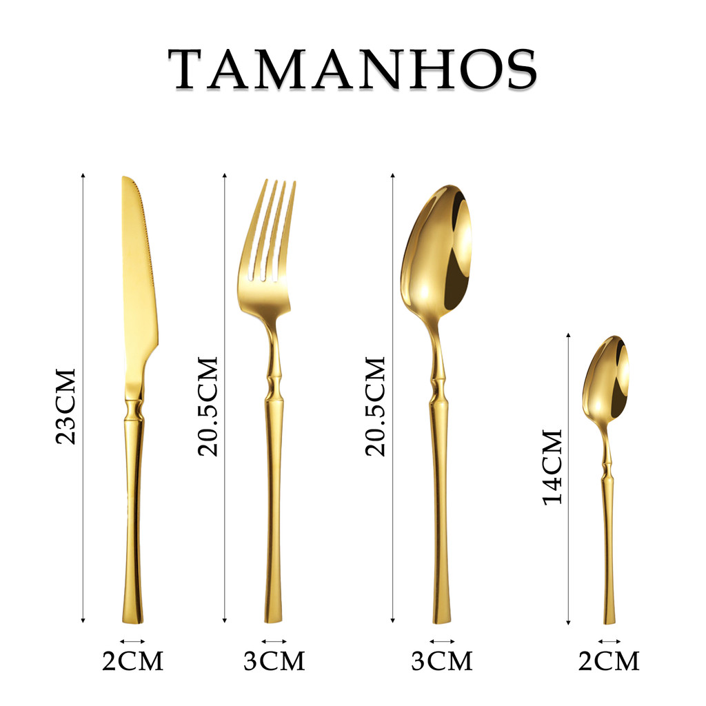 Belifou Kit 24 Jogo De Talheres Aço Inoxidável 416 Cintura Fina Dourado