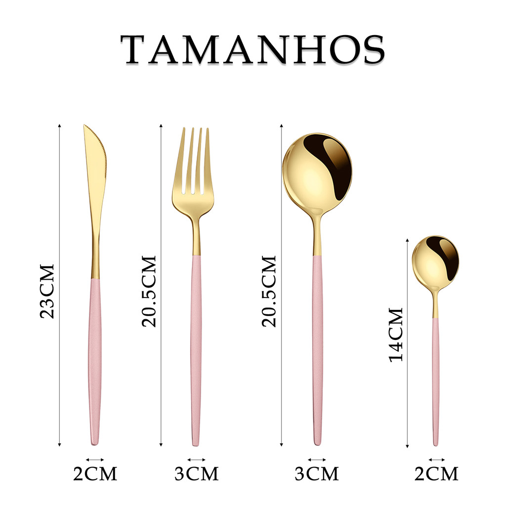 Belifou Kit 24 Jogo De Talheres Aço Inoxidável 416 Rosa Dourado - Juno