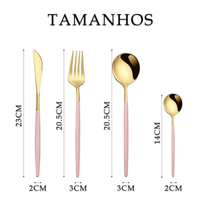 Belifou Kit 24 Jogo De Talheres Aço Inoxidável 416 Rosa Dourado - Juno